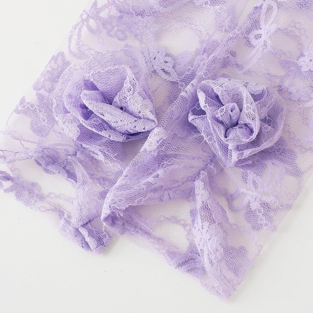 Women's Purple Floral Lace Opera Elegant Evening Party Prom Gloves Accessories - Picture 5 of 6